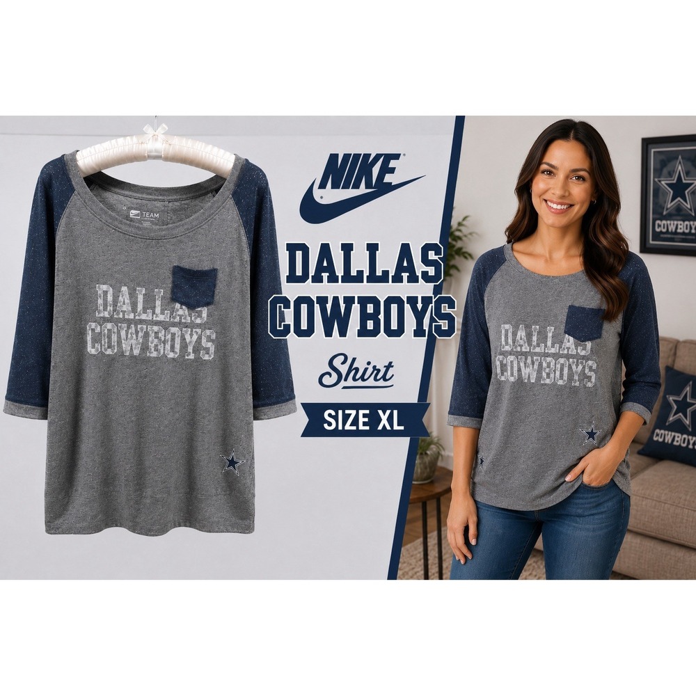 Nike Dallas Cowboys NFL Team Apparel Women's XL 3/4 Sleeve Pocket Shirt Gray